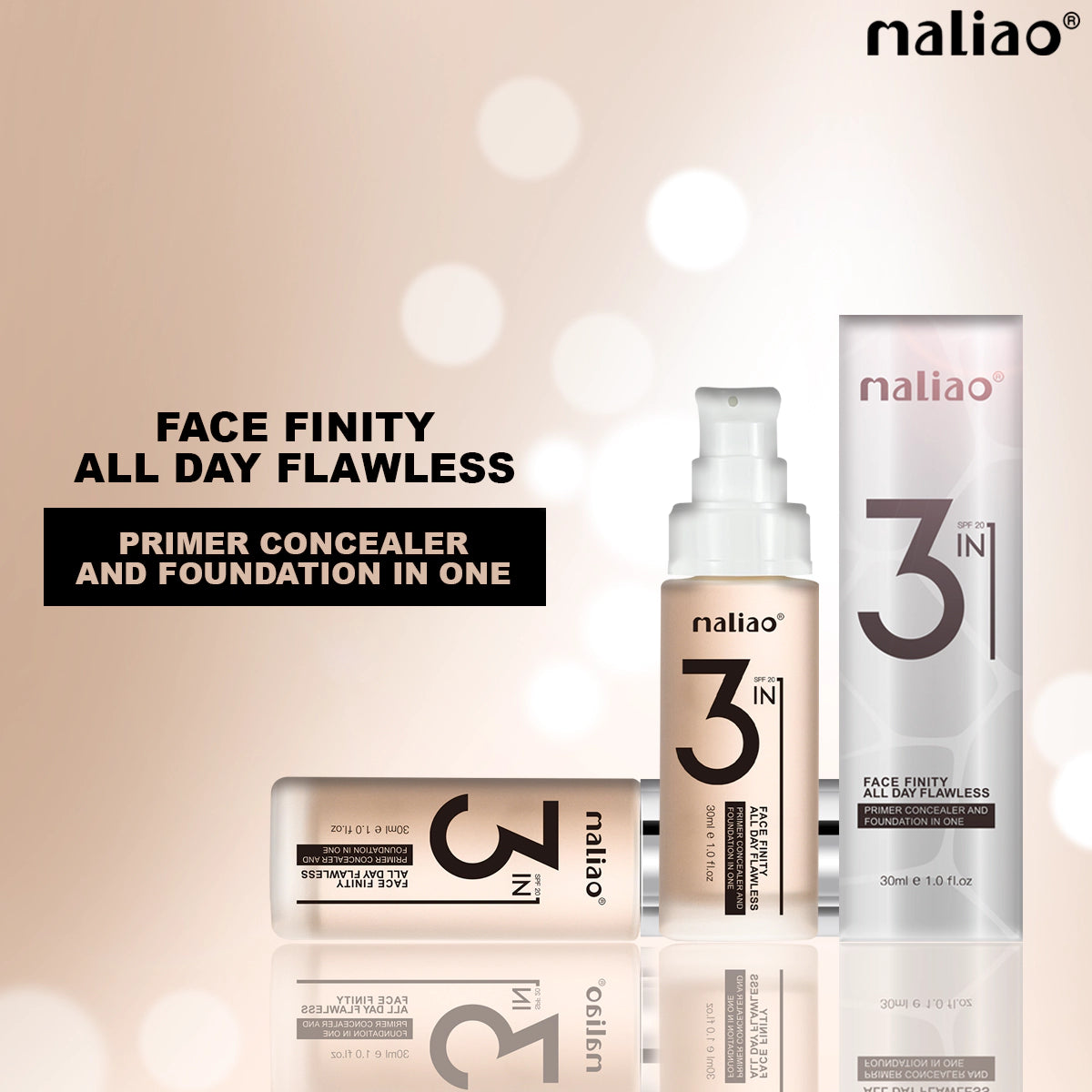 Maliao 3-in-1 Face Finity Primer, Concealer & Foundation